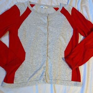 CAbi Vibrant Red and Soft Gray Cardigan